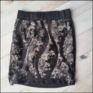 Iz Byer Womens Black Skirt With Sequin And Lace Stretch Size XS